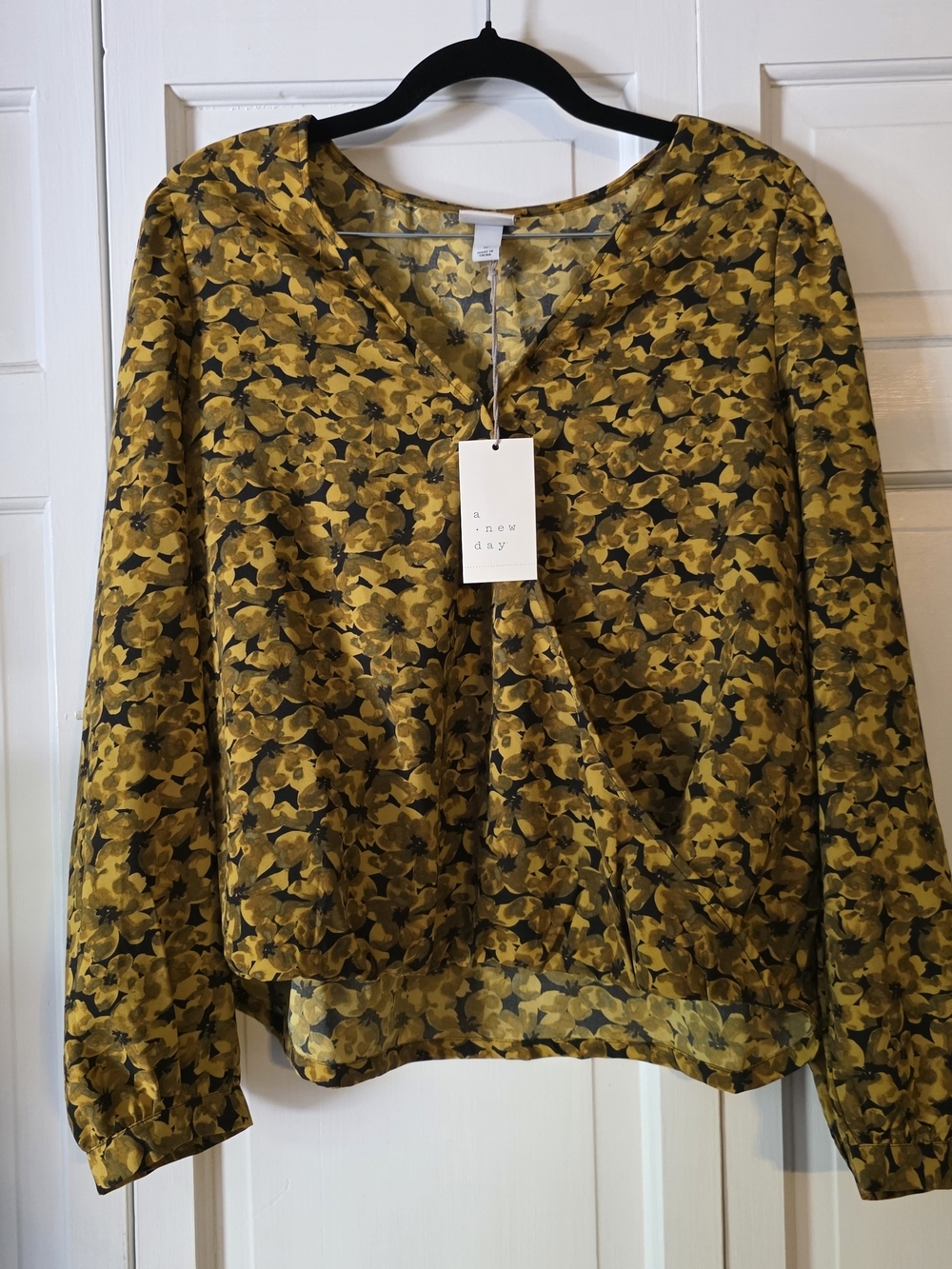 a new day Mustard Yellow Floral V-Neck Long Sleeve Blouse